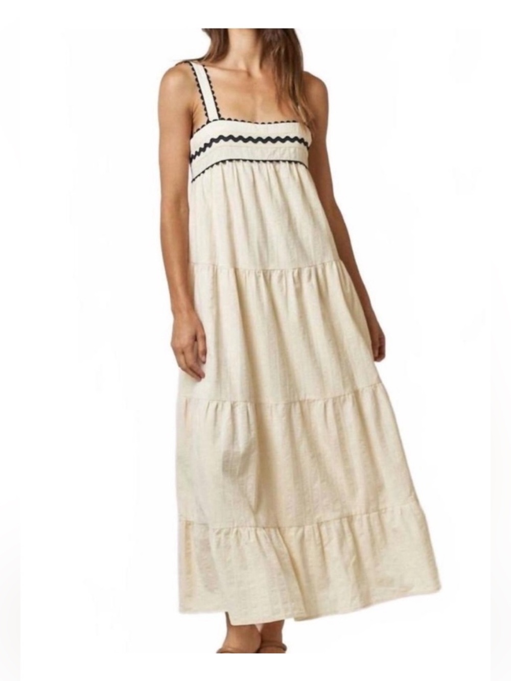 Lalavon- Bohemian Cream Tiered Maxi Dress- M